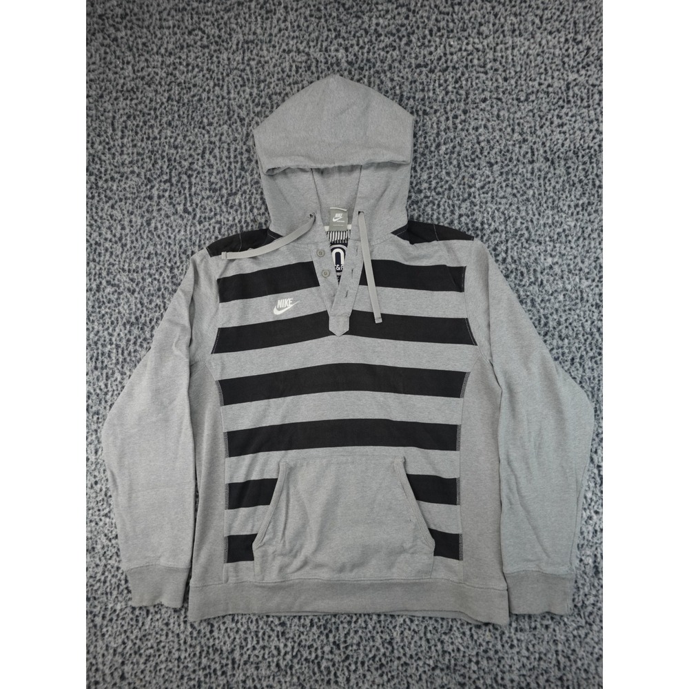 Nike‎ Hoodie Men Medium Grey Black Good Striped Track & Field 287447-063